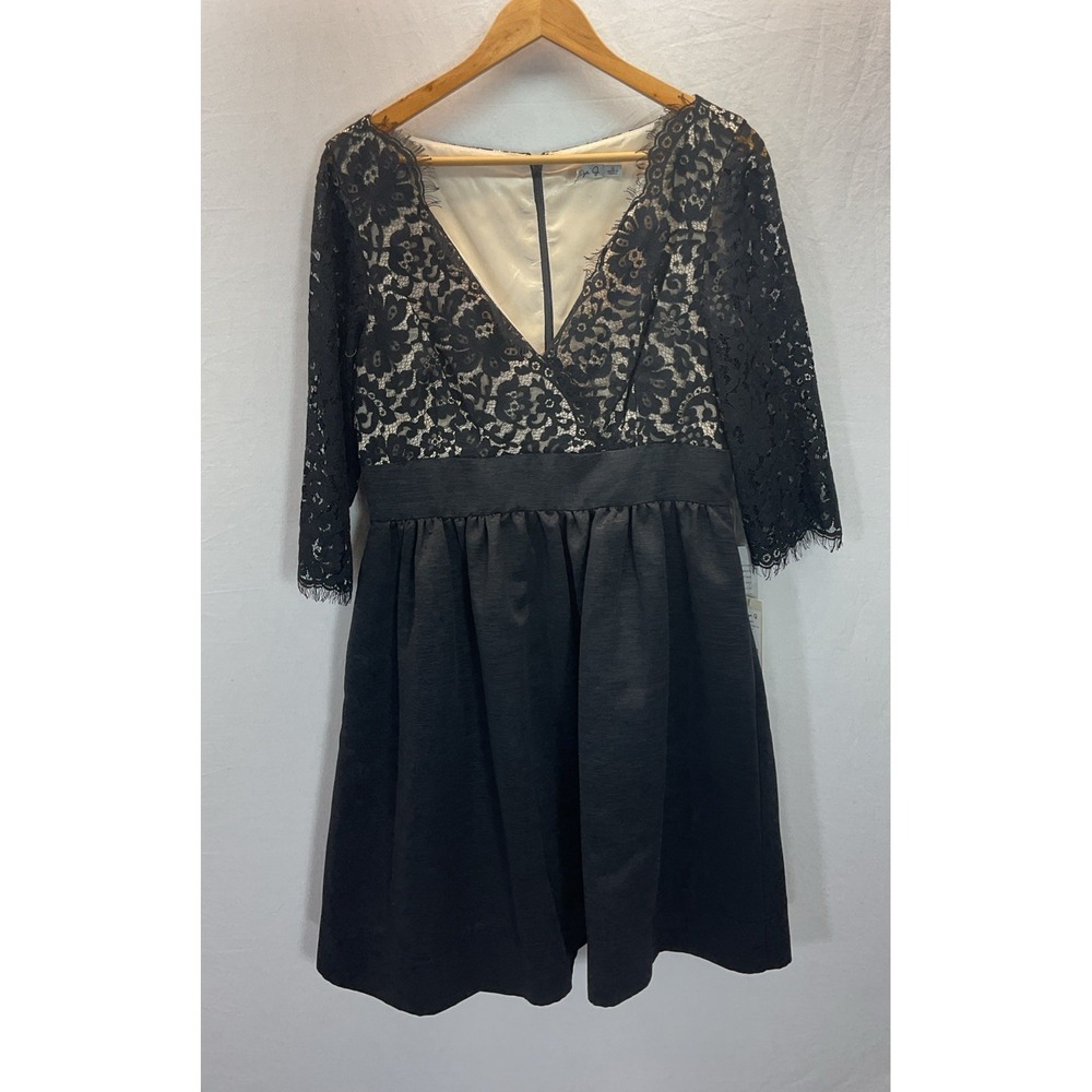 New Eliza J MISSY Black &Cream Lace Floral Print Dress Nordstrom Shift V neck 12